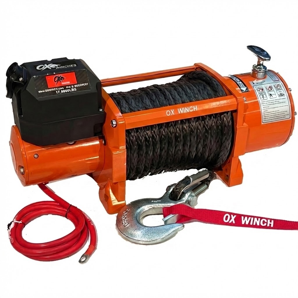 OX 17,000lb 12V Heavy-Duty Electric Winch | Black Synthetic Rope