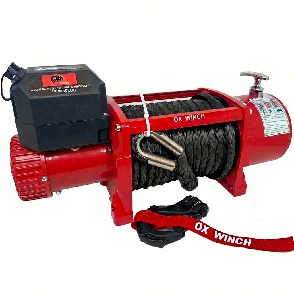 OX 17,000lb 12V Heavy-Duty Electric Winch | Black Synthetic Rope