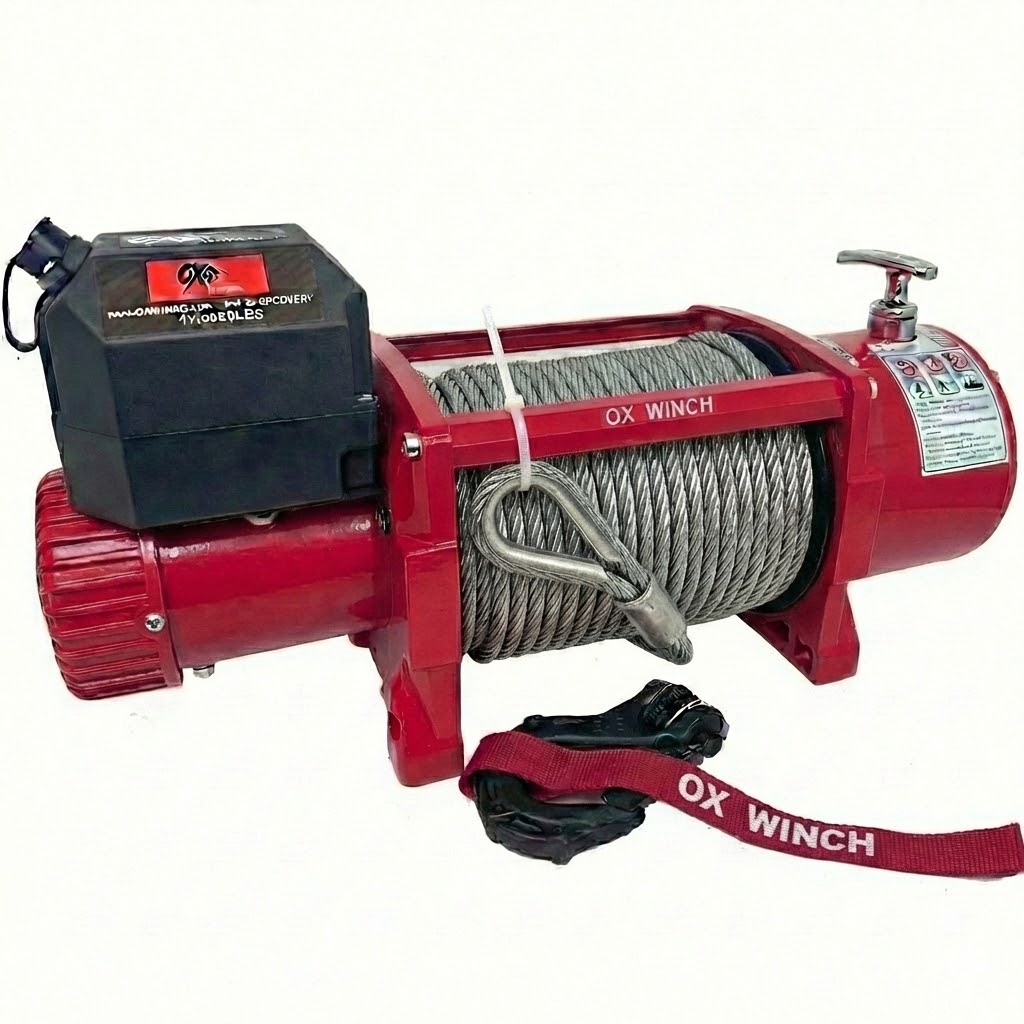 OX 17,000lb 12V Electric Winch – Red with Steel Cable