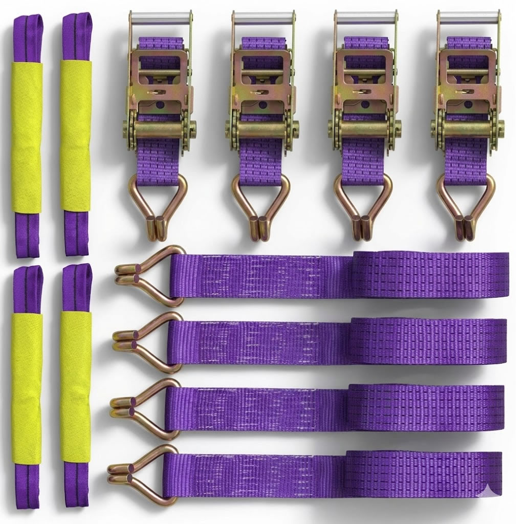 Ox Winch Purple Recovery Ratchet Straps - Set of 4