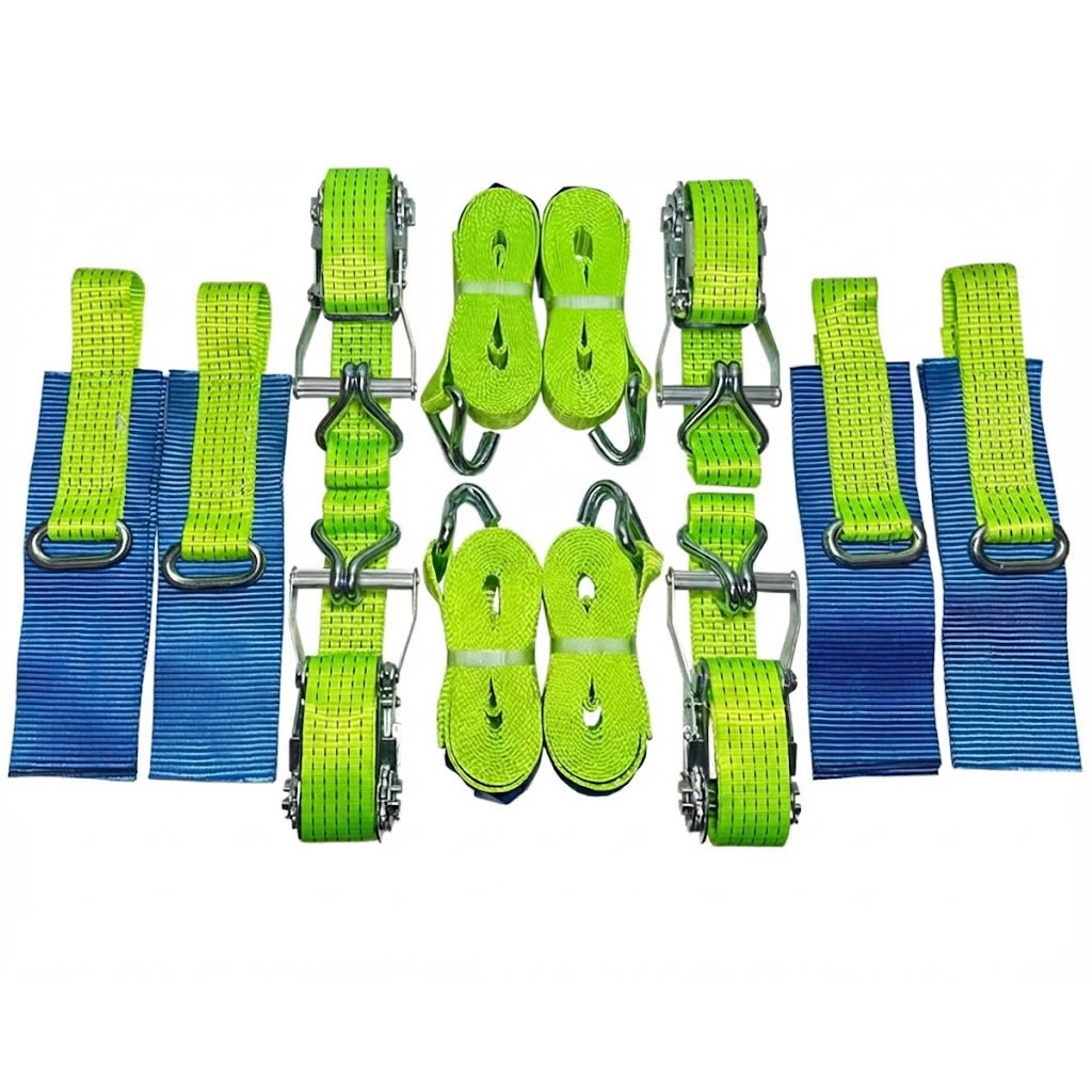 Heavy Duty Recovery Ratchet Straps Hi Viz Green - Set of 4