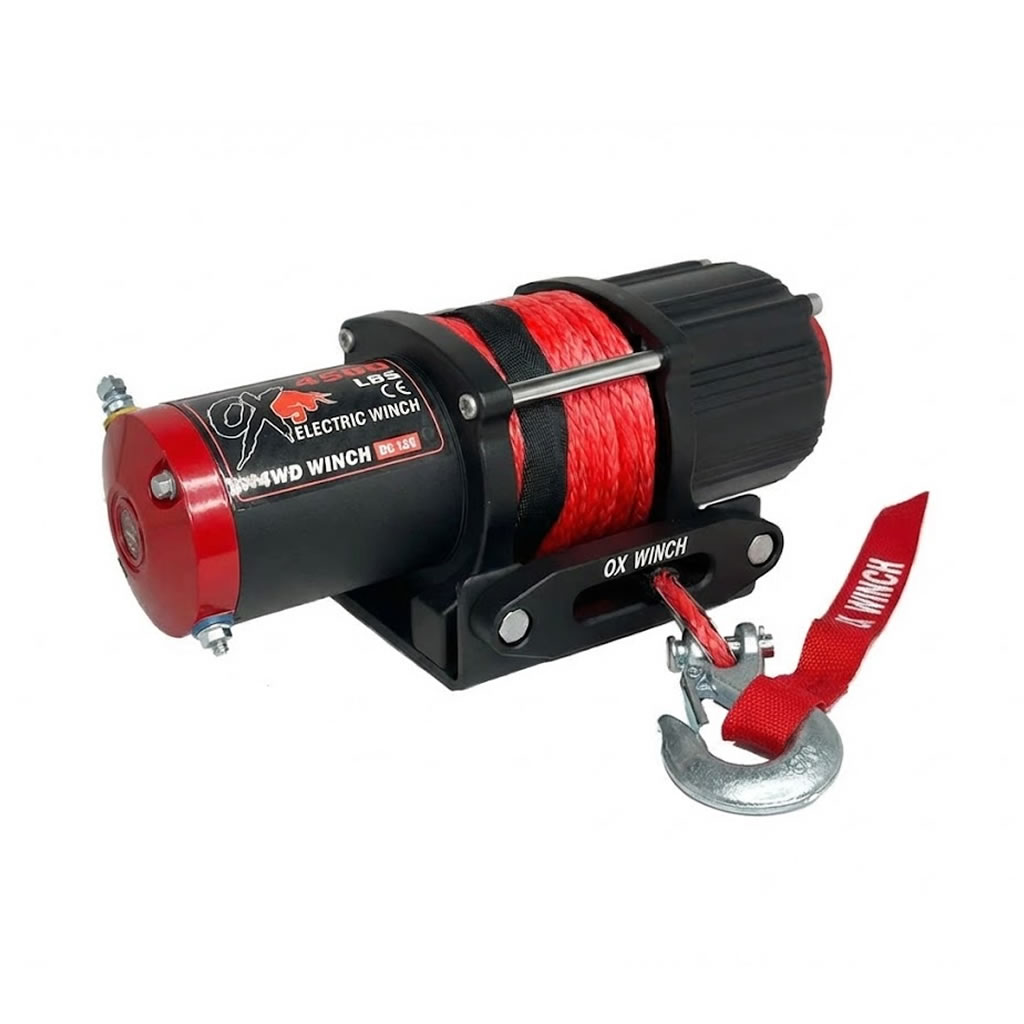 OX 4500lb 12V Electric Winch with Red Synthetic Rope & Wireless Control