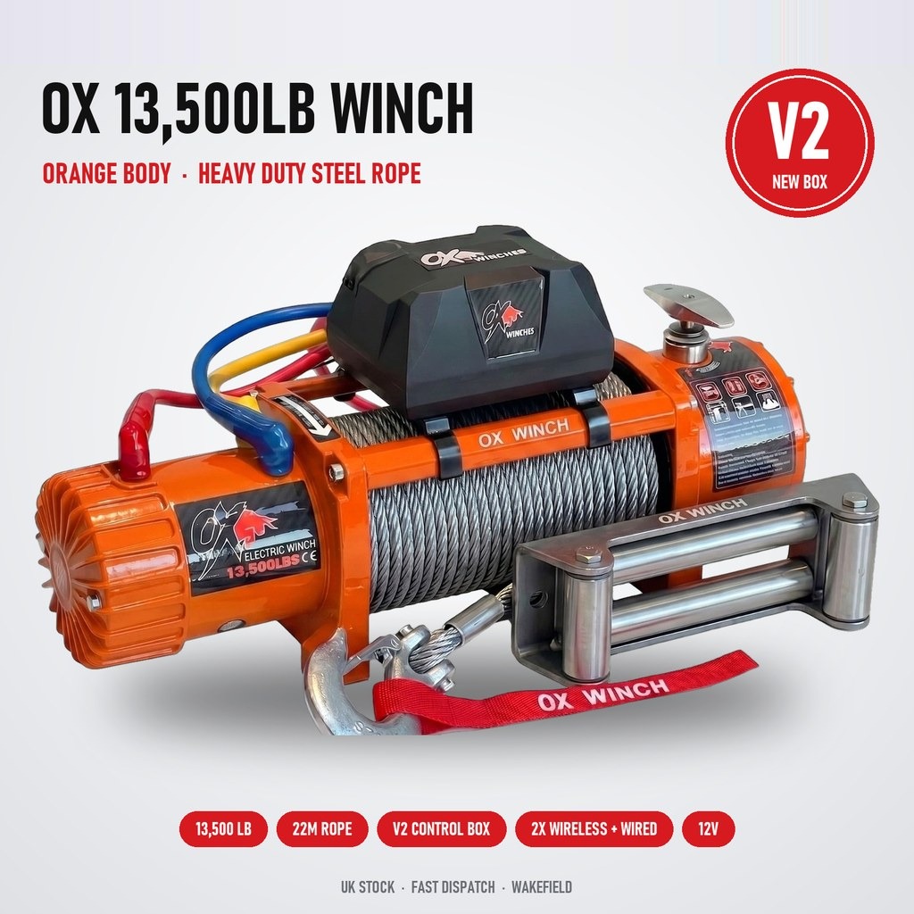 OX 13500lb 12V Electric Winch – Orange Edition with Steel Cable