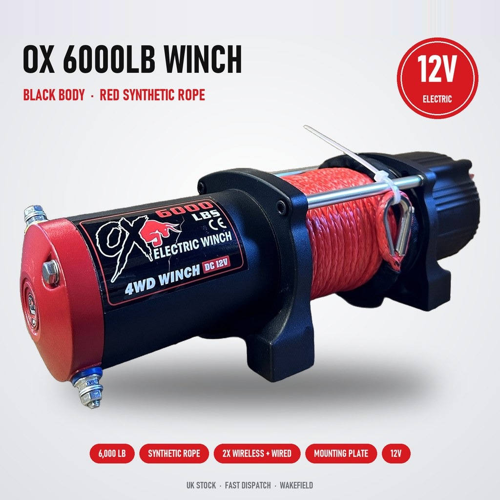 OX 6000lb 12V Electric Winch with Synthetic Rope & Wireless Control