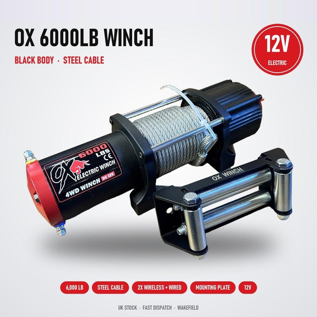 OX 6000lb 12V Electric Winch with Steel Cable & Wireless Control