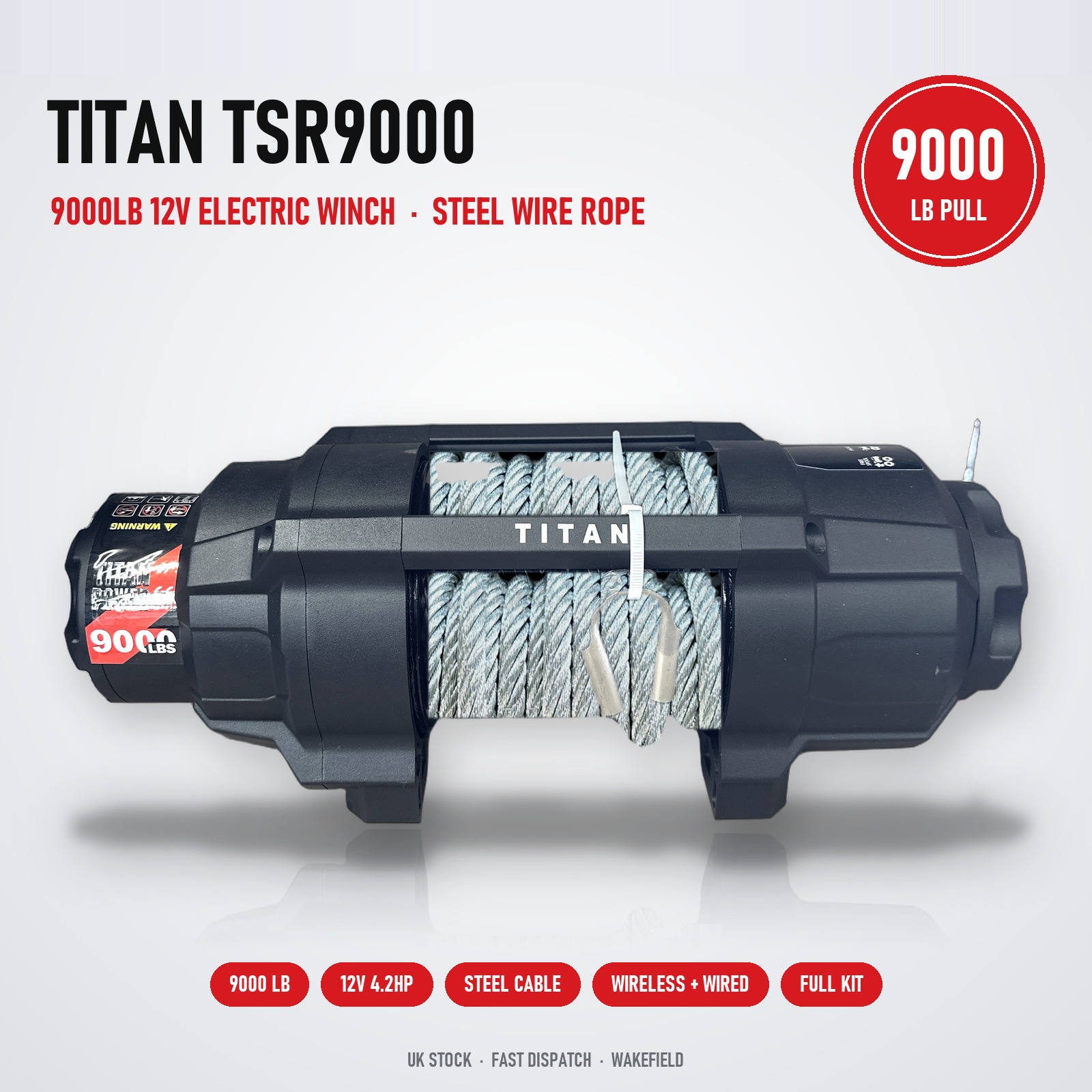 TITAN POWER TSR-9000 Steel Rope Winch 9000lb - Stealth Black