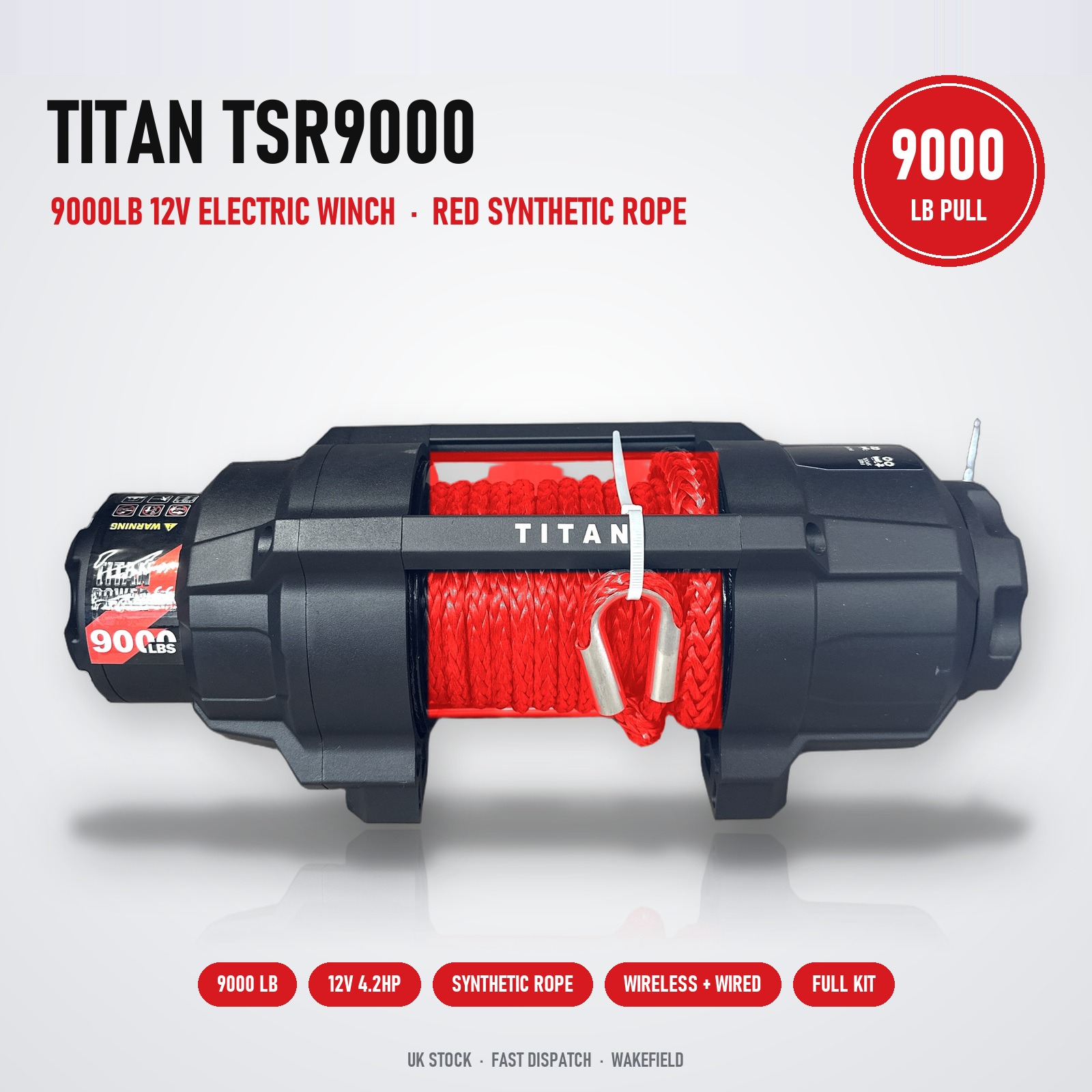 TITAN POWER TSR-9000 Synthetic Rope Winch 9000lb Black & Red