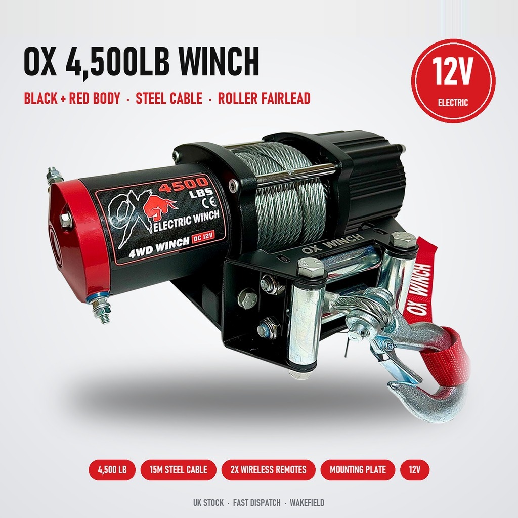 OX 4500lb 12V Electric Winch with Steel Cable & Wireless Control